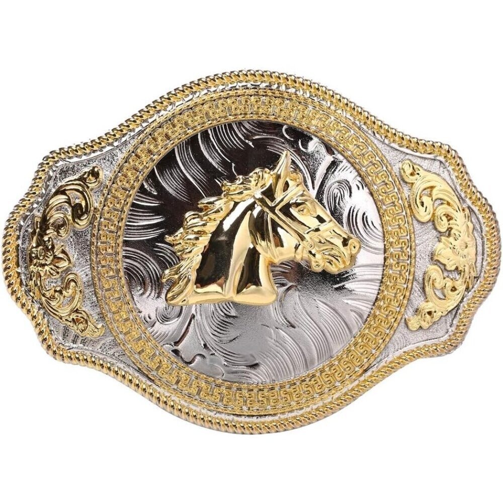 Long Horse Western Belt Buckle Golden Rodeo Texas Cowboy Large Western buckles